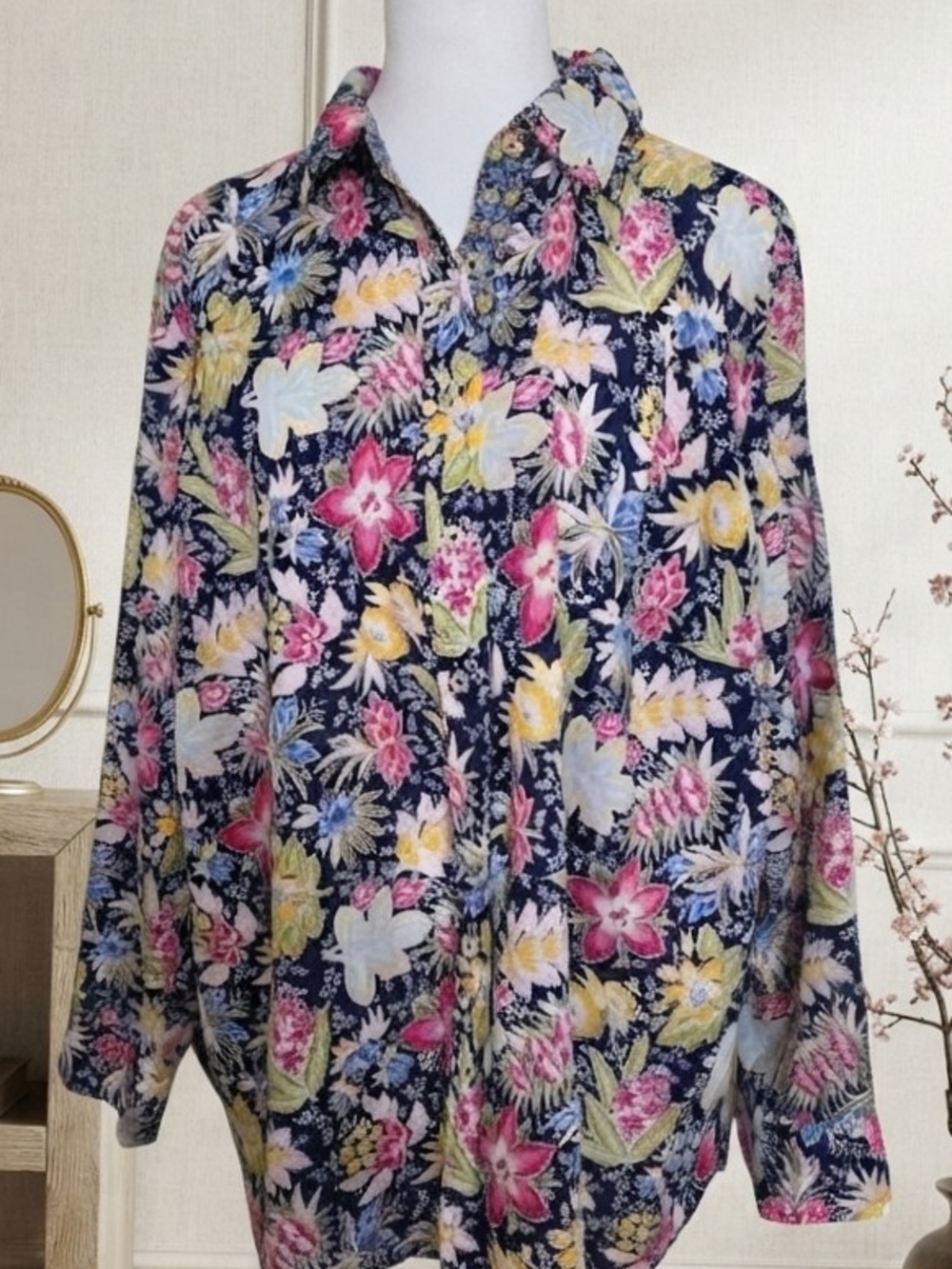 Talbots Vibrant Multi-Color Floral Cotton Button-Down Shirt - Size 3XP Petite